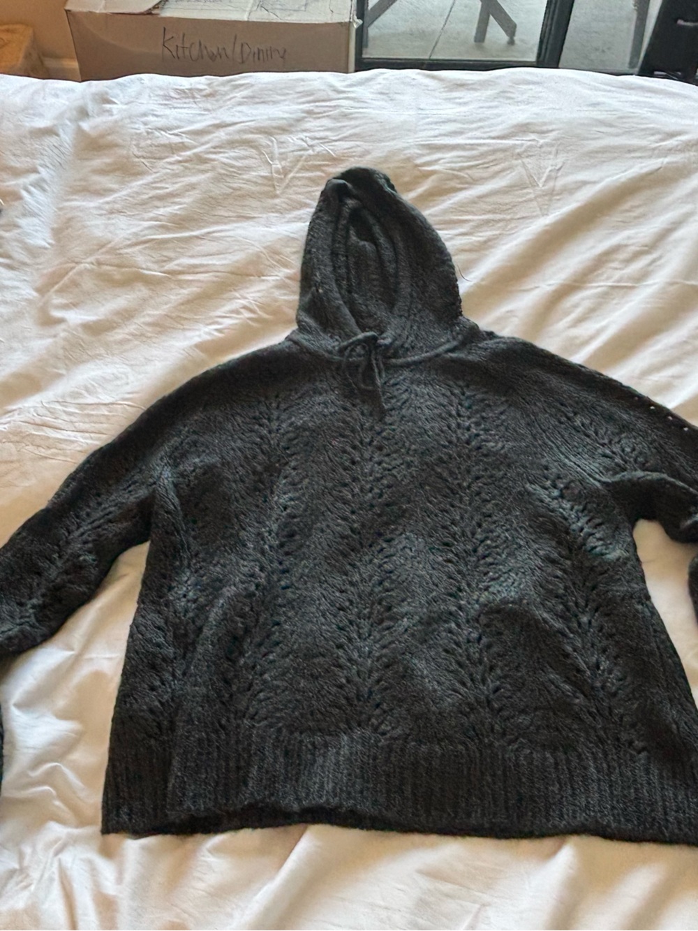 J. Crew Grey Hooded Open Weave Cable Knit Sweater